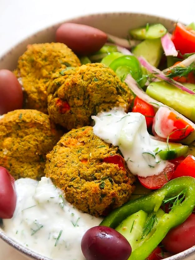 10 Mediterranean Diet Dinner Recipes To Try This Week 10 Baked Falafel Bowl with Hummus and Pickled Vegetables