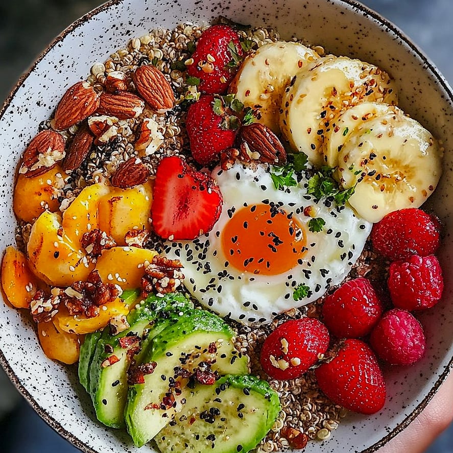 Quinoa Breakfast Bowl with Poached Egg and Greens